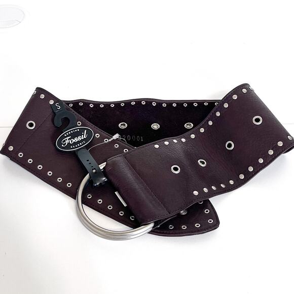 Fossil Boho Oversized Leather Womens Belt Size S Brown Grommets Hippie Western - Picture 1 of 6